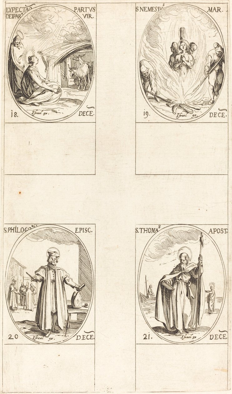 Bakirenin Doğurmasını Beklemek; Aziz Nemesius; Aziz Philogonius; Aziz Thomas by Jacques Callot