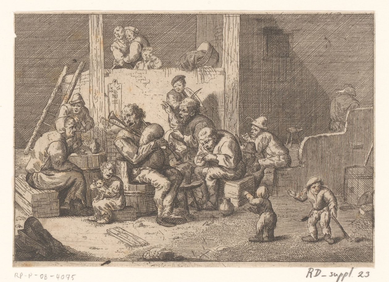Gayda ve keman çalar ve iki şarkıcı ile iç by Jacques Dassonville