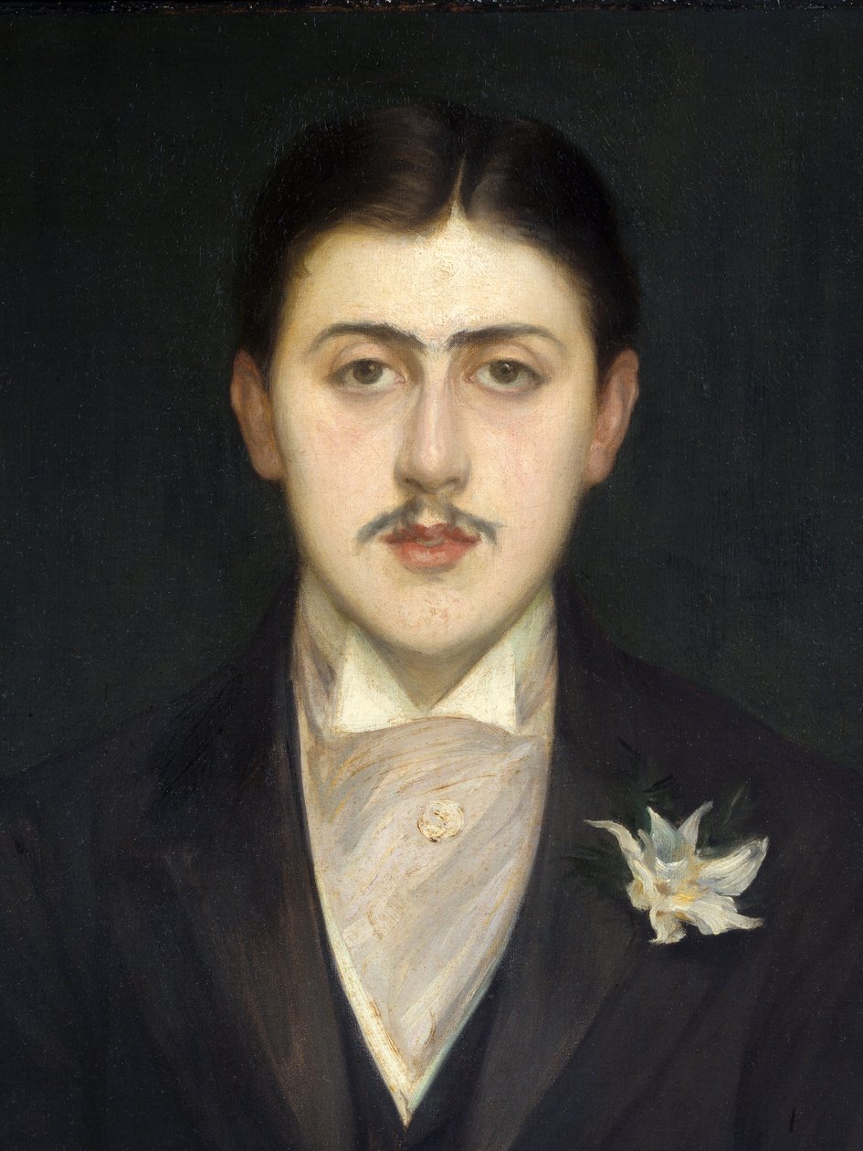 Fransız yazar Marcel Proust'un (1871-1922) portresinin detayı. Jacques Emile (Jacques-Emile) Blanche (1861-1942), Tuval Üzerine Yağlıboya Tablo by Jacques Emile Blanche