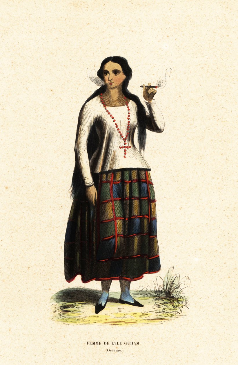 Guam adasının Chamorro kadını, Mariana Adaları, Mikronezya by Jacques Etienne Victor (after) Arago