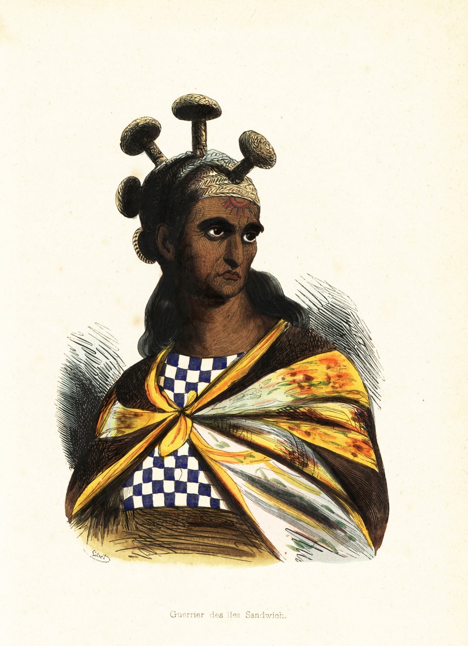 Hawaii Adaları Savaşçısı by Jacques Etienne Victor (after) Arago