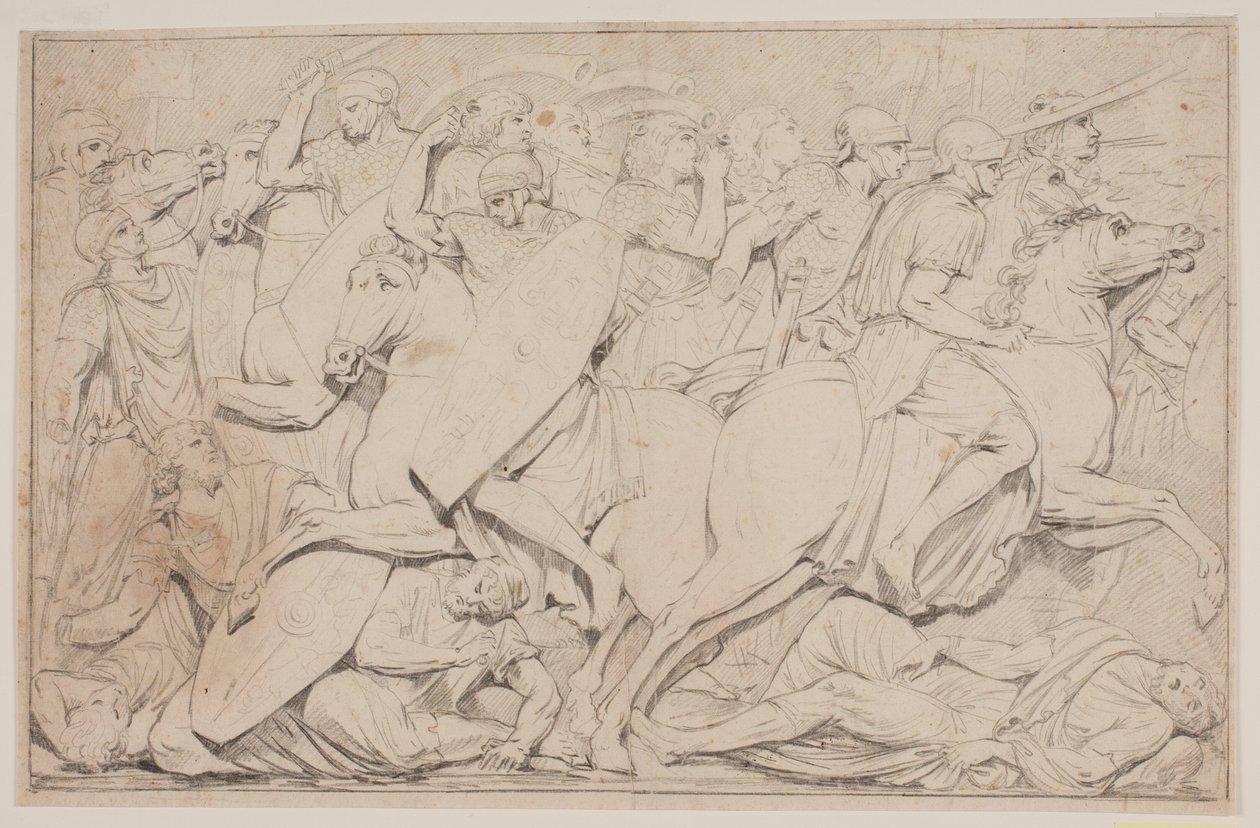 Düşen düşmanlarla savaş sahnesi by Jacques Francois Joseph Saly