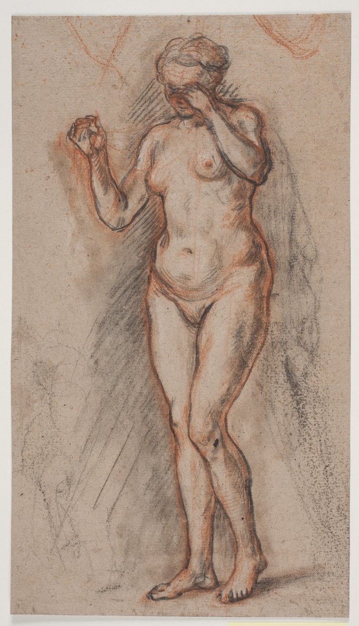 Kollarını kaldırmış, gözlerinin önünde bırakılmış kadın model figürü. by Jacques Francois Joseph Saly