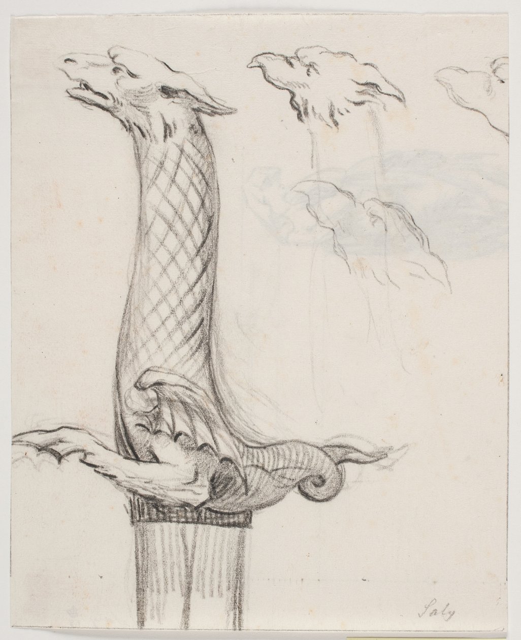 Bir ejderha ve üç ejderha kafası şeklinde kılıç kitapçığı by Jacques Francois Joseph Saly