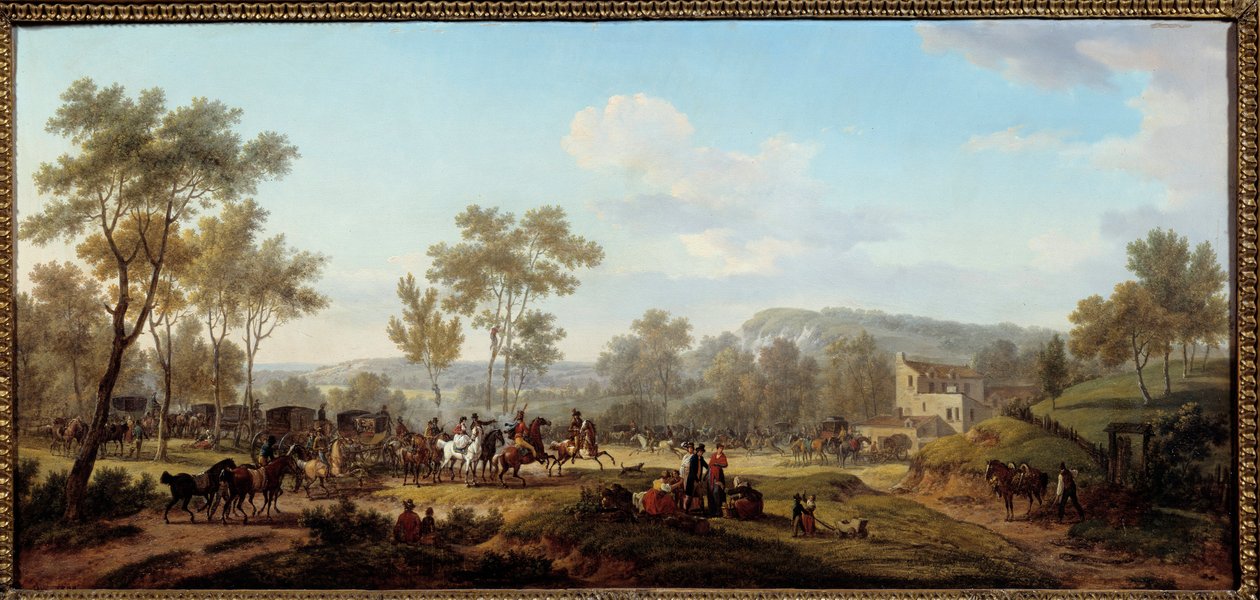 Paris kırsalındaki Longchamps Attelages ve binicilerin yakınında bir yarış. Jacques Francois Joseph Swebach Dit Fontaine (veya Desfontaines) tarafından yapılan boyama by Jacques Francois Joseph Swebach