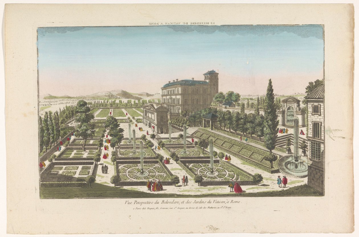 Vatikan Şehri Le Belvedere du Vatican a Rome'daki Giardini Vaticani'nin görünümü (nesnedeki başlık) by Jacques Gabriel Huquier