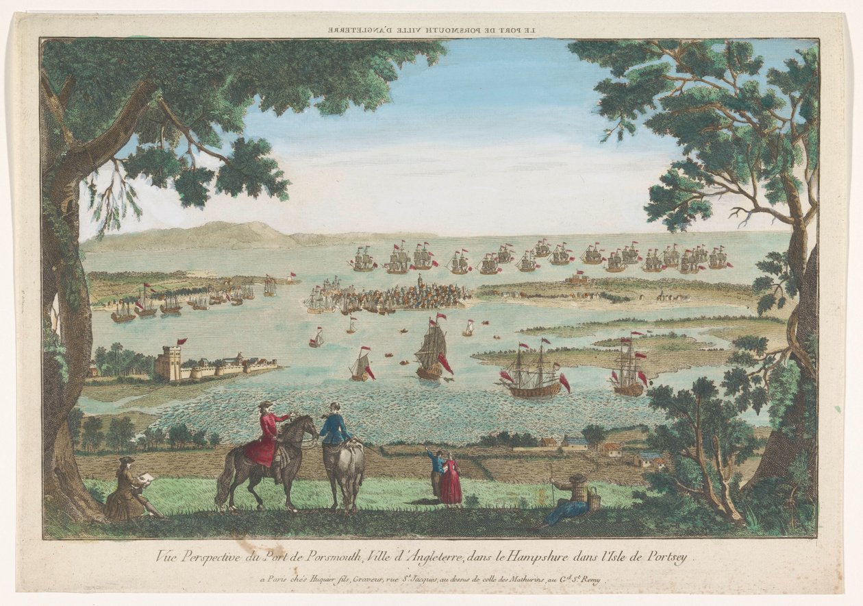 Portsmouth Le port de Porsmouth ville d'Angleterre'deki limanın görünümü (nesnedeki başlık) by Jacques Gabriel Huquier