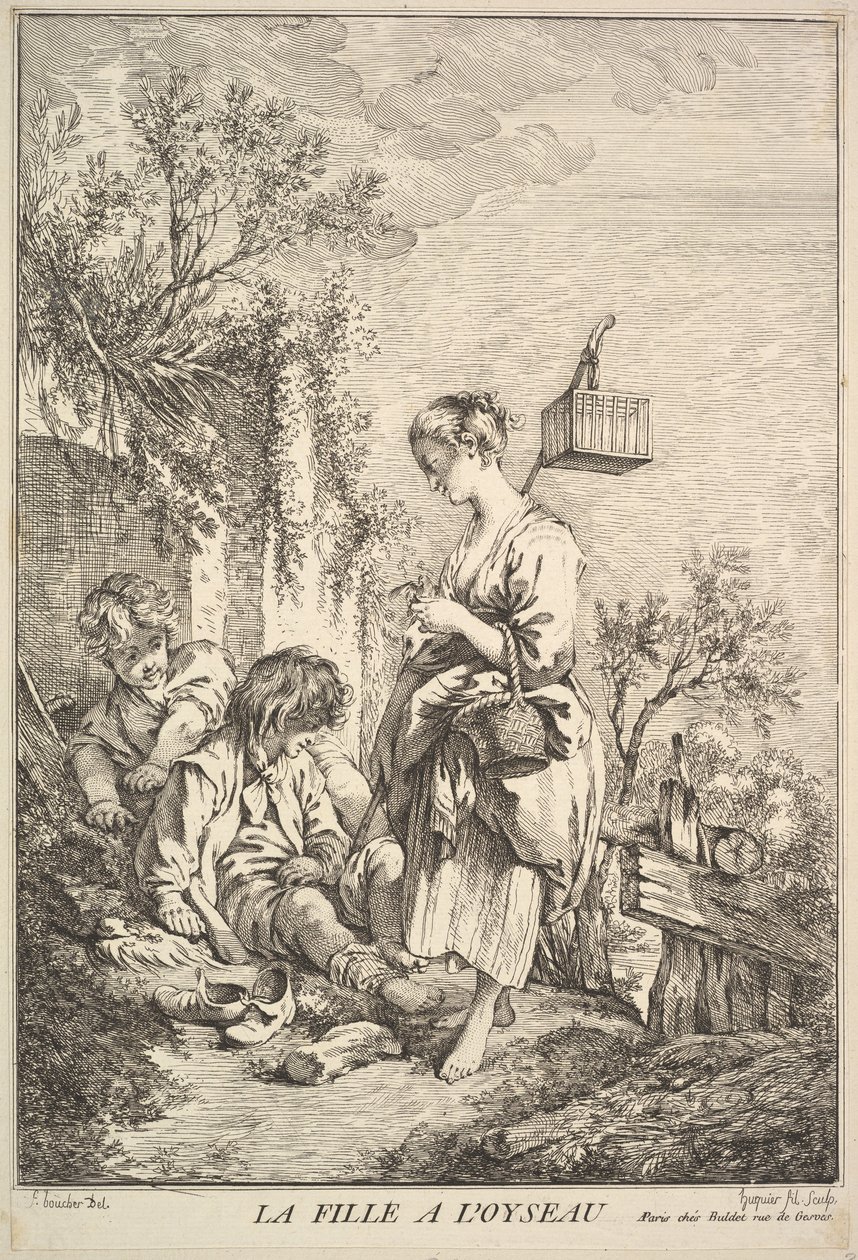 Kuşlu Kız, 18. yüzyılın ortalarından sonlarına kadar. by Jacques Gabriel Huquier