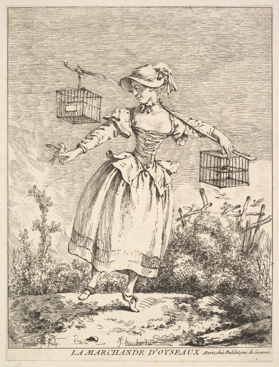 Kuş Tüccarı, 18. yüzyıl. by Jacques Gabriel Huquier