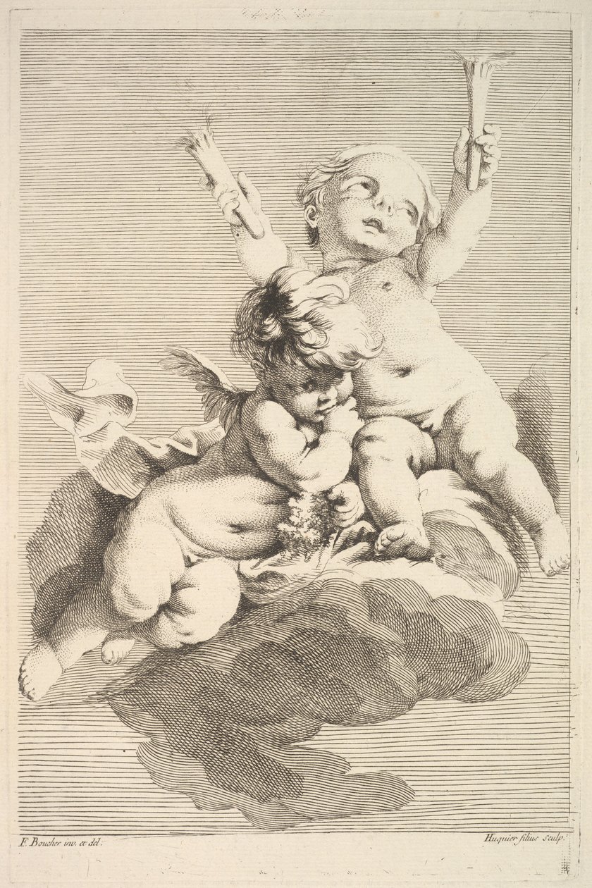 İki Aşk Tanrısı, Bir Tutma Meşalesi, 18. yüzyılın ortalarından sonlarına kadar. by Jacques Gabriel Huquier