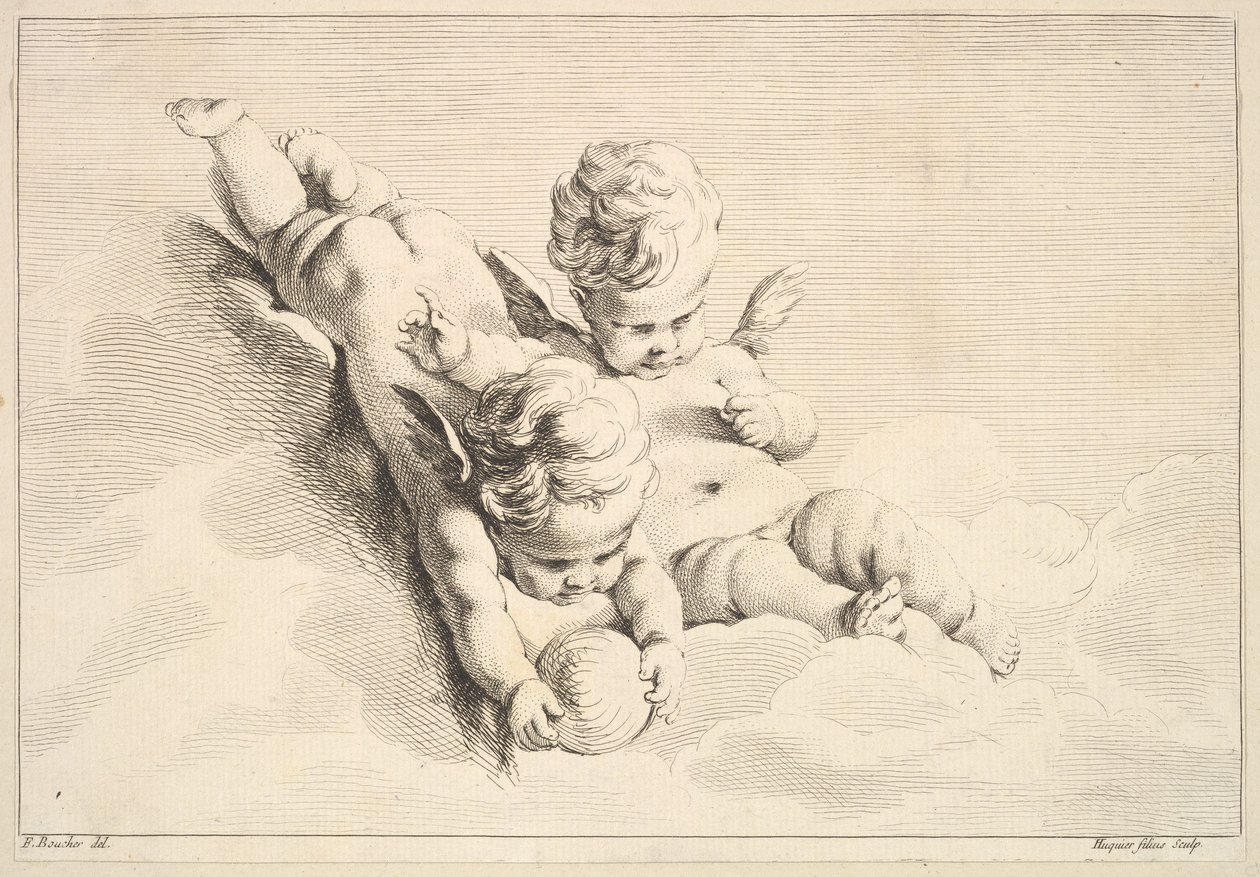 İki Aşk Tanrısı, Biri Top Tutuyor, 18. yüzyılın ortalarından sonlarına. by Jacques Gabriel Huquier