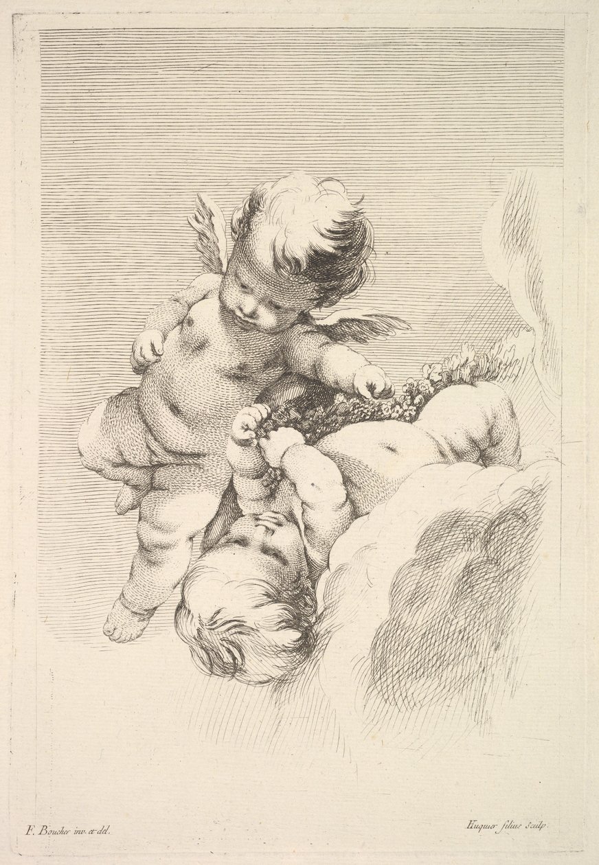 İki Aşk Tanrısı, Biri Çelenk Tutuyor, 18. yüzyılın ortalarından sonlarına kadar. by Jacques Gabriel Huquier