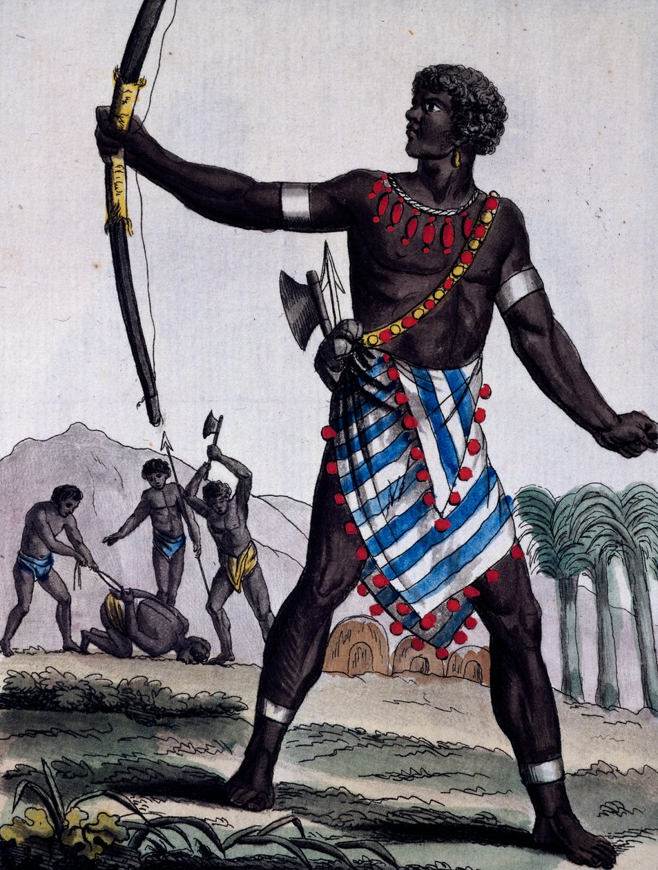 Anzikos savaşçısı, Afrika, yolculuklar ansiklopedisinden gravür by Jacques Grasset de Saint Sauveur