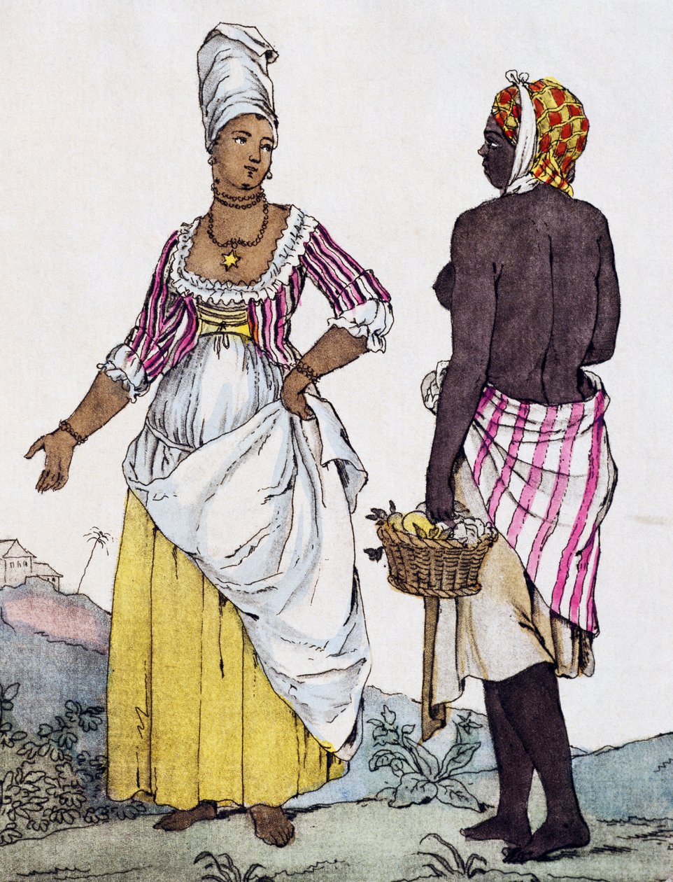 Siyah kadın ve melez kadın Santo Domingo, Labrousse tarafından çizimden renk gravür by Jacques Grasset de Saint Sauveur