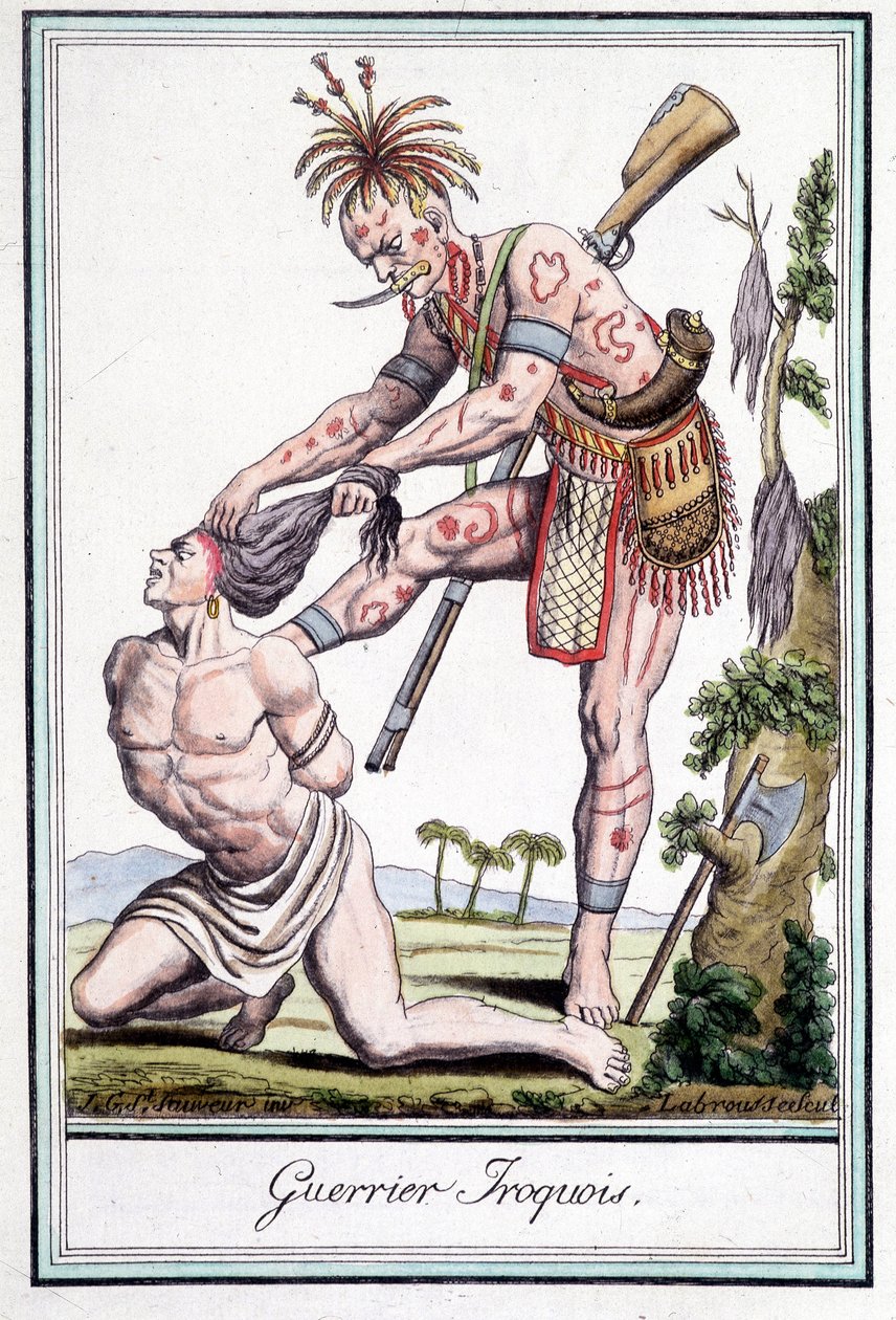 Düşmanının kafa derisini yüzen Iroquois savaşçısı - Grasset St Sauveur, Paris