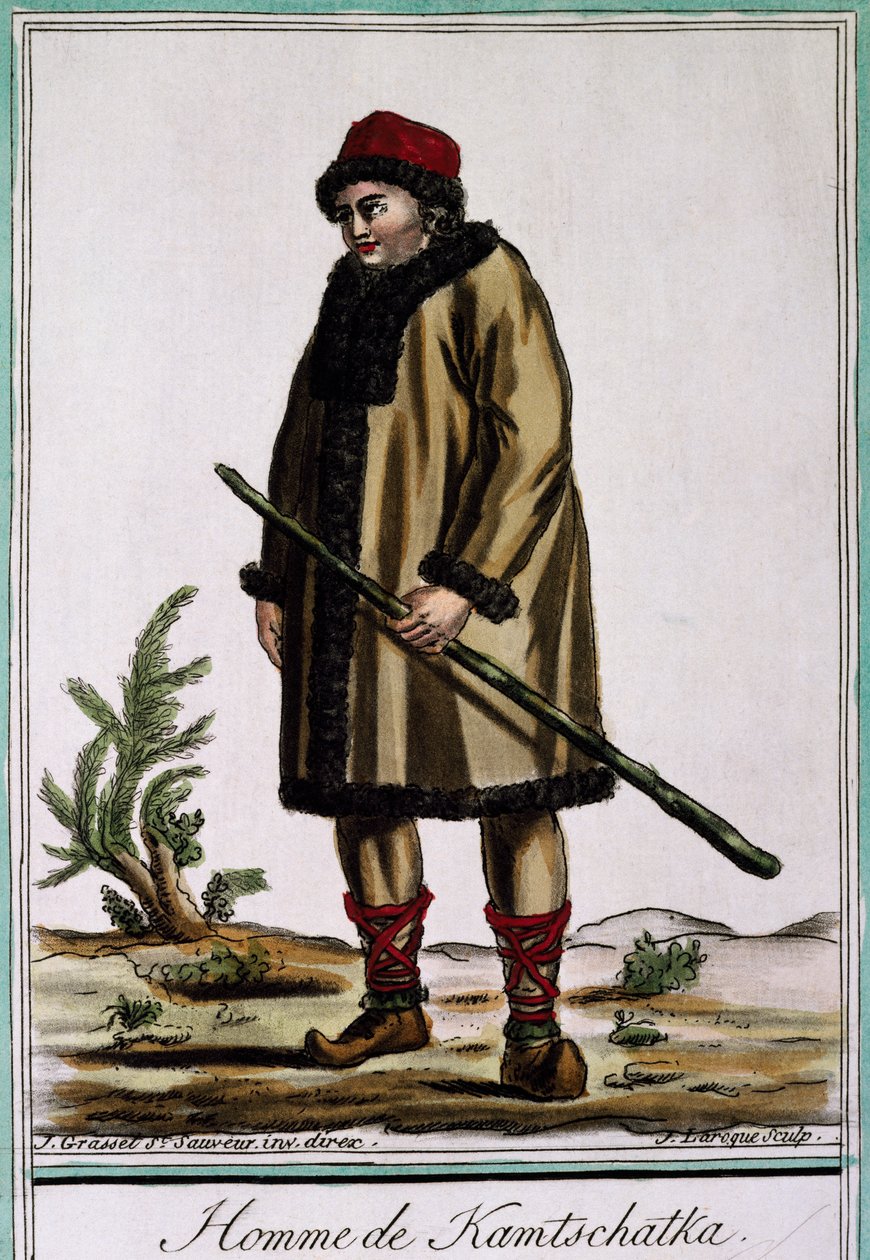 Kamçatka adamı, Laroque, Rusya tarafından renk gravürü by Jacques Grasset de Saint Sauveur