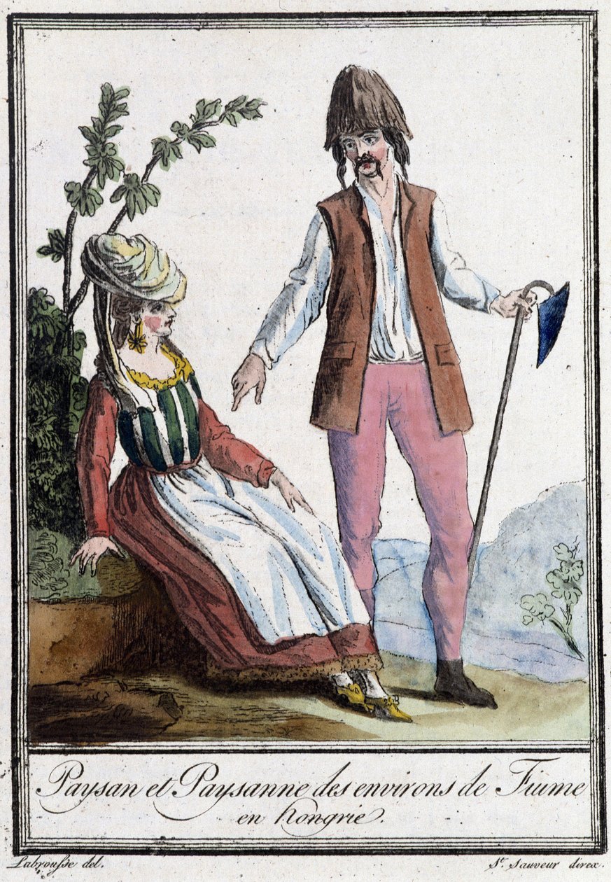 Köylü ve Köylü Fiume (Hırvatistan) - Grasset St Sauveur tarafından “” Seyahat Ansiklopedisi”nde, ed. 1796 (gravür) by Jacques Grasset de Saint Sauveur