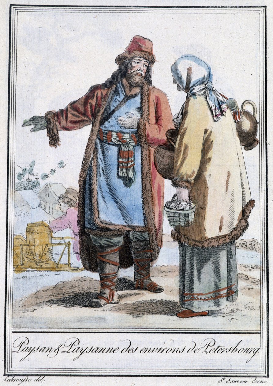 Petersburg Köylü ve Köylü - Grasset St Sauveur tarafından “” Seyahat Ansiklopedisi”nde, ed. 1796 by Jacques Grasset de Saint Sauveur