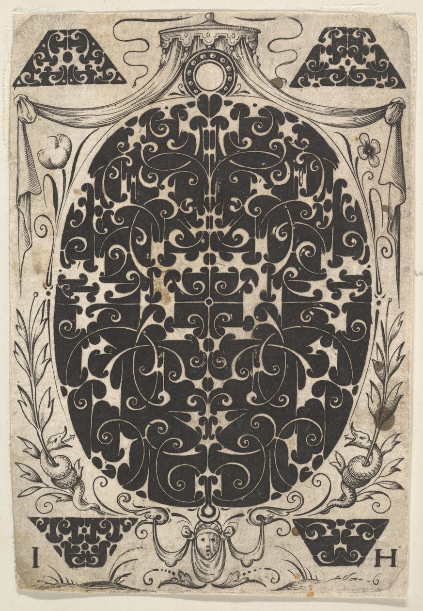 Schweifwerk ile Süslenmiş, Daha Küçük Motiflerle Çevrili ve Taçlı Oval Kolye..., yakl. 1614-19. by Jacques Hurtu