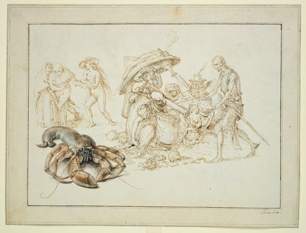 Istakoz ve İki Cadı, 1602 dolayları (kağıt üzerine kalem ve sulu boya) by Jacques II de Gheyn