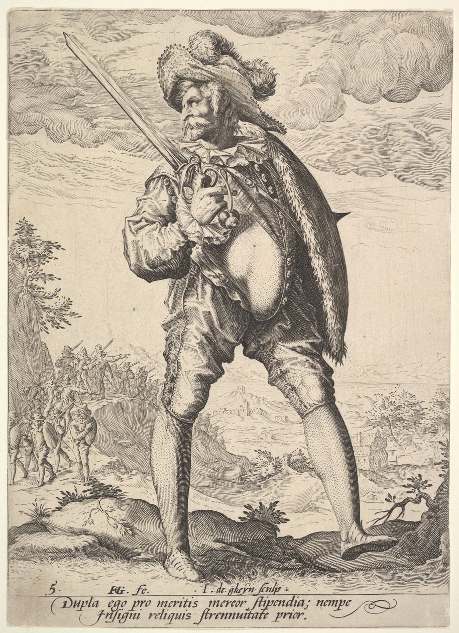 Subaylar ve Askerlerden Geniş Kılıç ve Kalkanla Silahlı Asker, 1587. by Jacques II de Gheyn