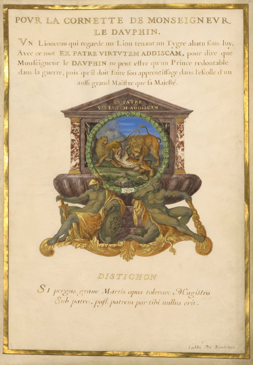 Bayan 11 (4) f.5, Louis XIV için Amblem, c.1663-68 (parşömen üzerine guaj ve altın) by Jacques I Bailly