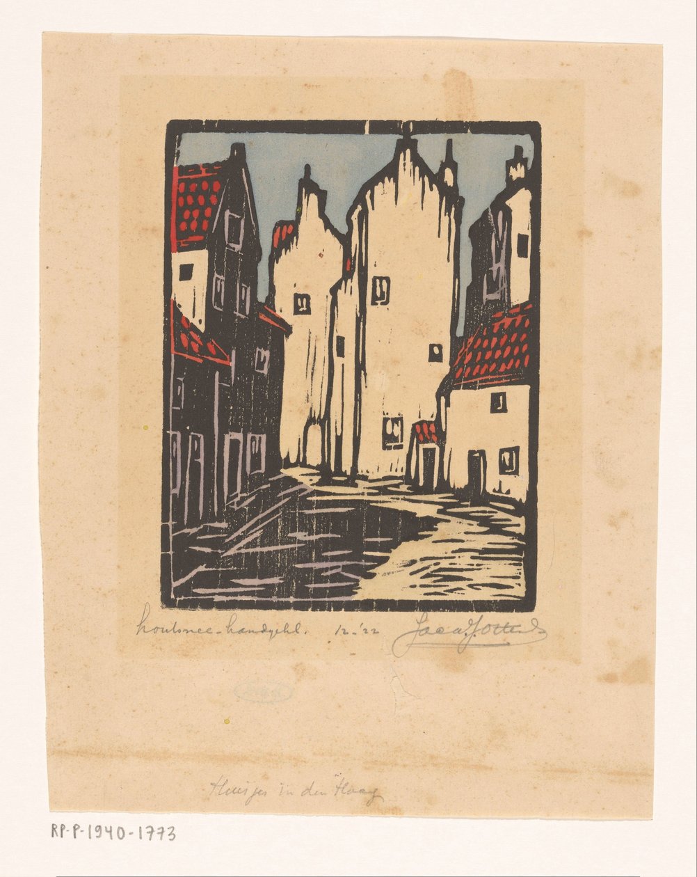 Lahey'deki Evler (nesne üzerindeki orijinal başlık) by Jacques Jeichienus Ottens (signed by artist)