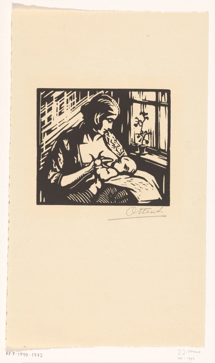 Bir çocuğu emziren kadın by Jacques Jeichienus Ottens (signed by artist)