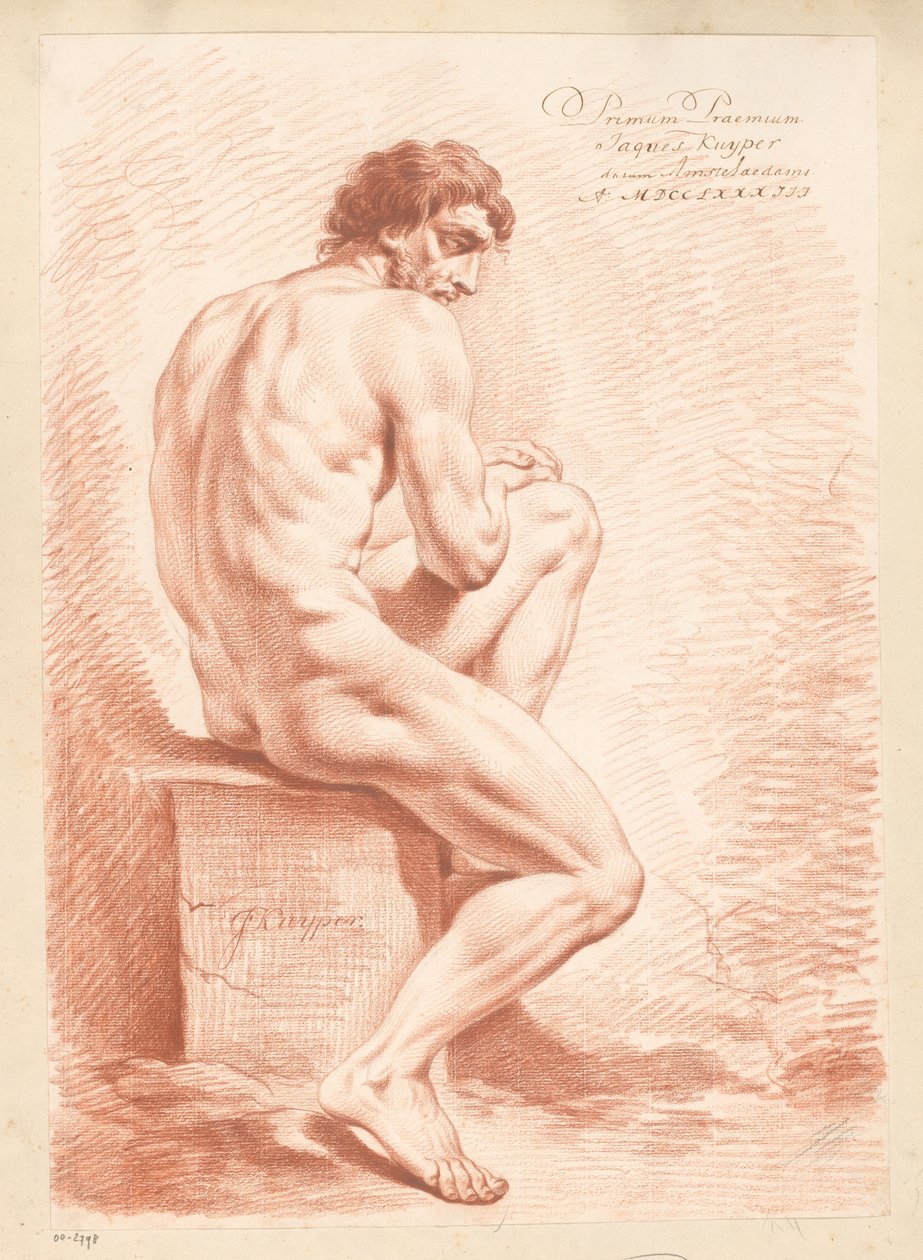 Oturan erkek çıplak, arkadan bakıldığında (1.lik ödülü 1783) by Jacques Kuyper