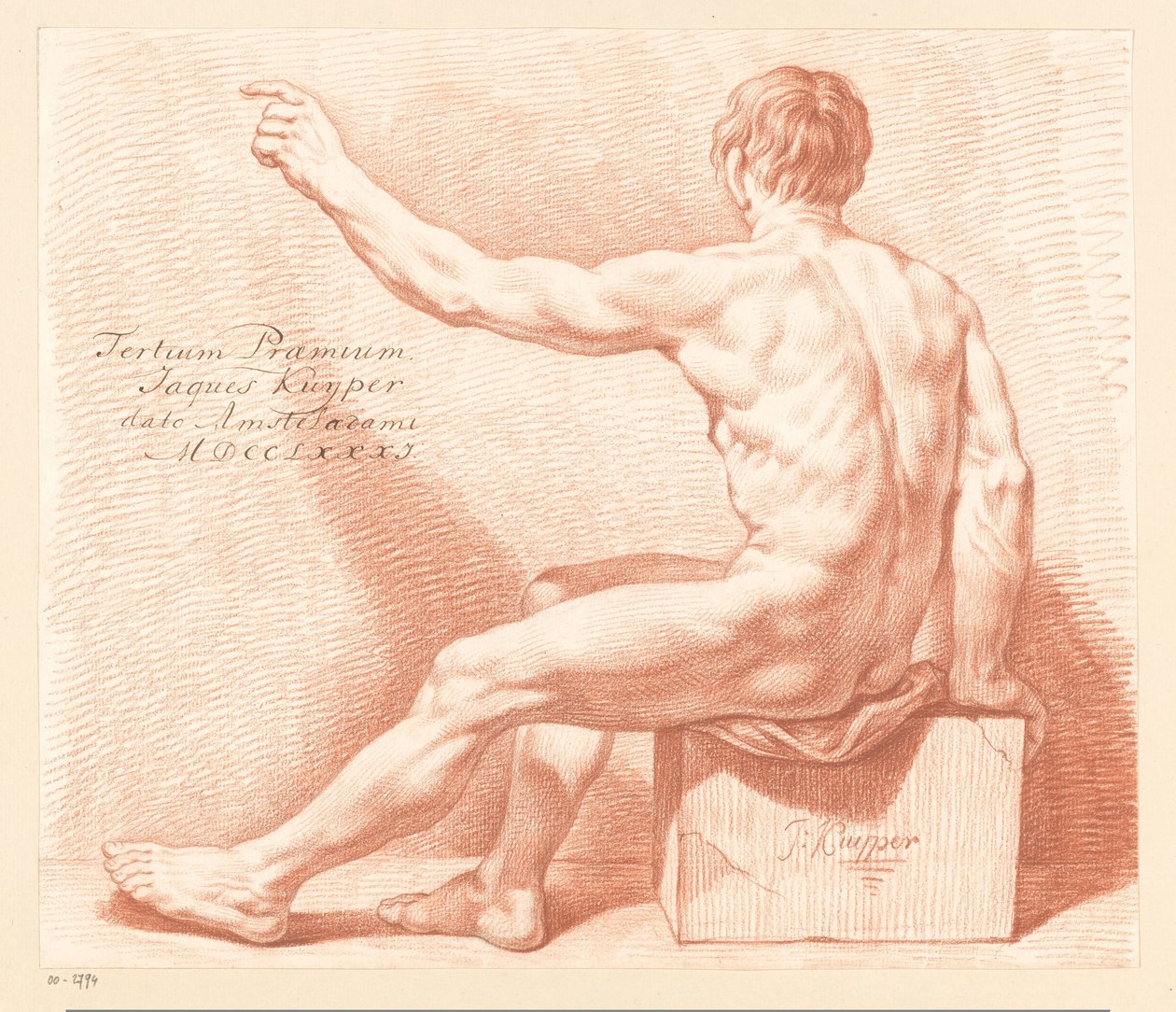 Oturan erkek çıplak, arkadan bakıldığında (3.lük ödülü 1781) by Jacques Kuyper