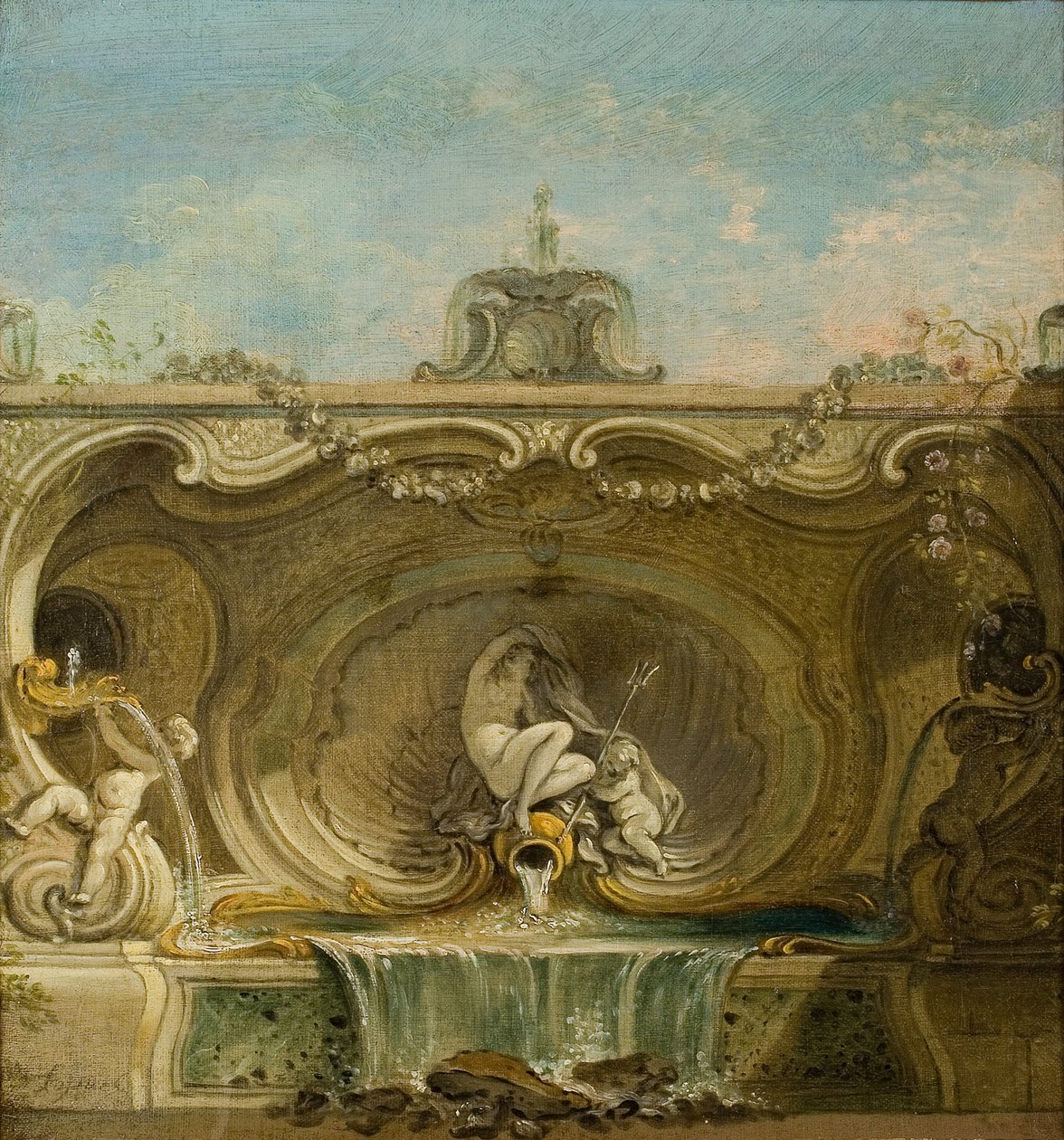 Çeşme Tasarımı. Naiad ve Putto, c. 1740. by Jacques Lajoue de