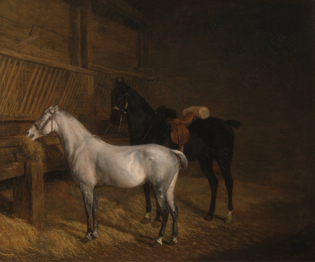 Ahırda Gri Bir Midilli ve Siyah Bir At Binicisi by Jacques Laurent Agasse