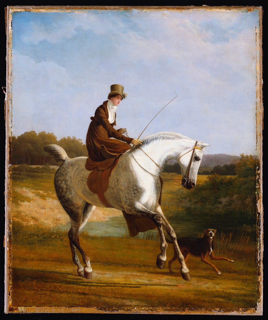 Bayan Cazenove, Gri Bir Avcının Üzerinde, Yanında Koşan Bir Köpek by Jacques Laurent Agasse