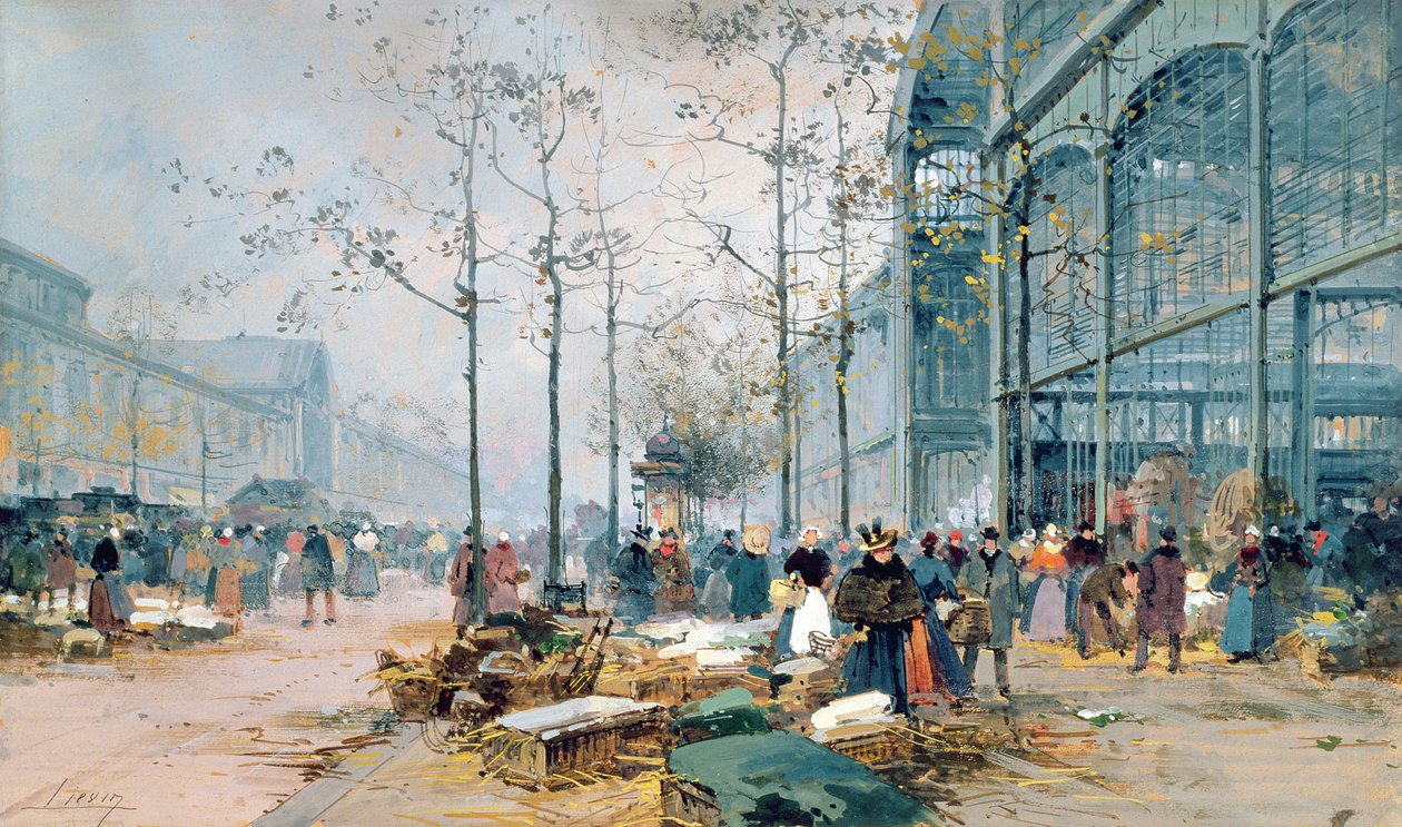 Les Halles, Paris (kağıt üzerine kalem ve guaj boya) by Jacques Lieven