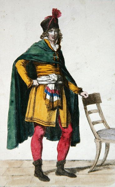 Fransız Vatandaşının Sivil Elbisesi, c.1795 (renkli gravür) by Jacques Louis (after) David