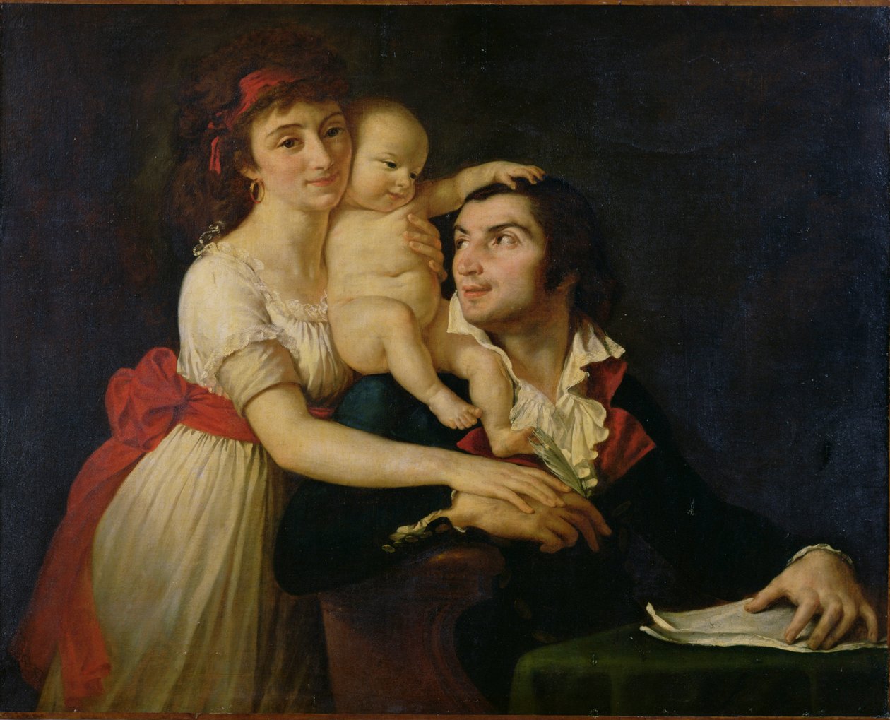 Camille Desmoulins (1760-94) karısı Lucile (1771-94) ve oğulları Horace-Camille (1792-1825) c.1792 (tuval üzerine yağlı boya) by Jacques Louis (workshop of) David