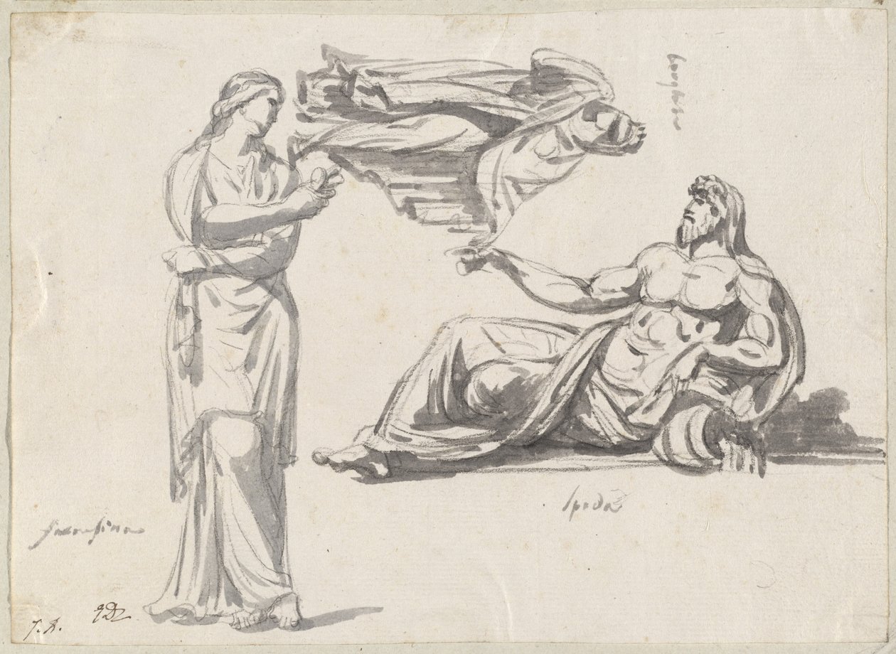 Bir Nehir Tanrısı ve İki Klasik Heykel by Jacques Louis David