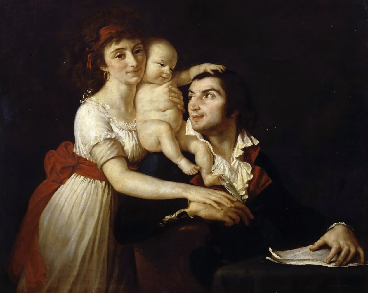Camille Desmoulins, eşi Lucile ve çocuğuyla birlikte by Jacques Louis David