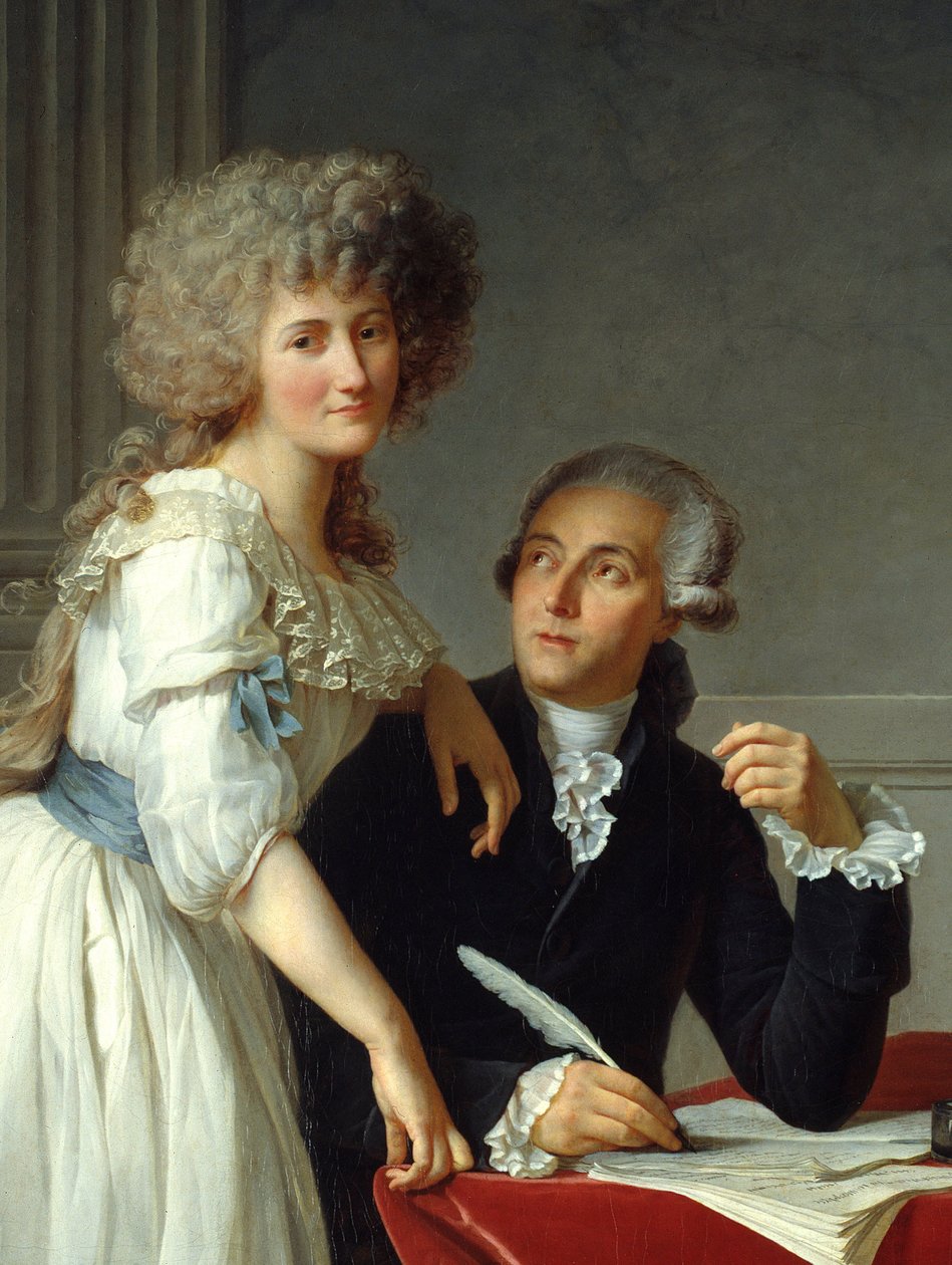 "" Antoine Laurent Lavoisier (1743-1794) Madame Lavoisier ile" resminin detayı Jacques Louis David (1748-1825) by Jacques Louis David