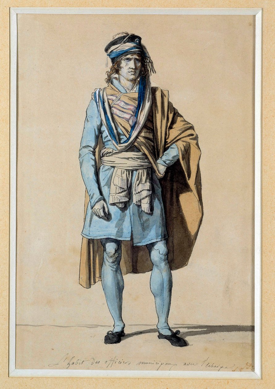 Fransız Devrimi: sivil kostüm projesi 1793 “” Belediye Memurunun Eşarplı Elbisesi”” Suluboya, Jacques Louis David (1748-1825) Sun. 0,3x0,2 m. Versay, Versay ve Trianon Kaleleri by Jacques Louis David