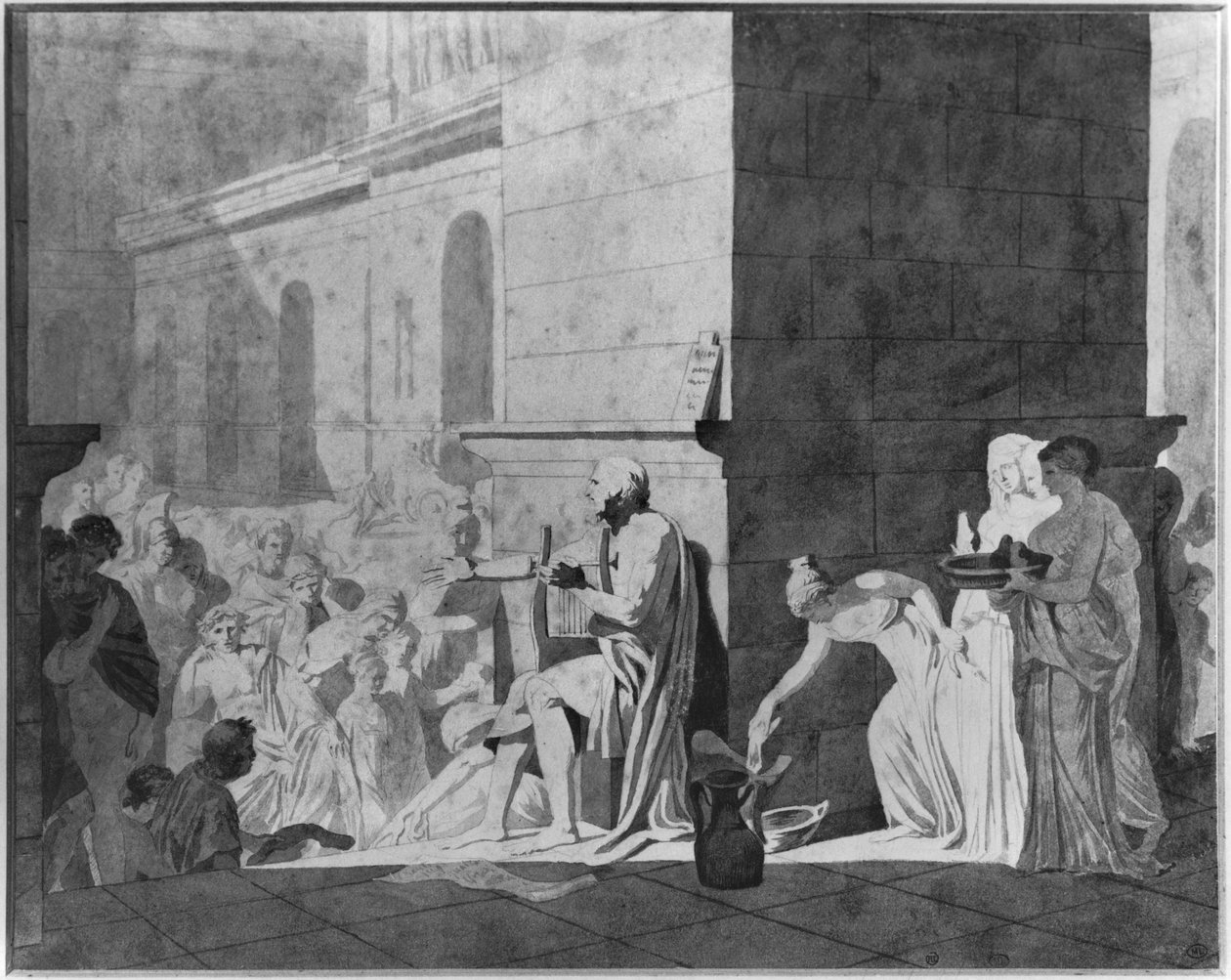 Homer reciting his poems, 1794 (pen und black ink und graphite und grey wash und red chalk on paper) by Jacques Louis David