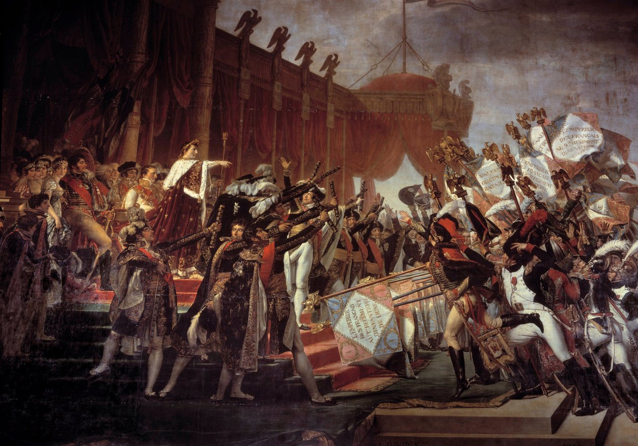 Champ de Mars'ta Kartalların Dağıtılmasından sonra İmparator I. Napolyon'a (1769-1821) yapılan Armee Yemini, 5/12/1804 Detay. Jacques Louis David (1748-1825) 19. yüzyıl Güneşi tarafından yapılan resim. 6,1x9,3 m. by Jacques Louis David