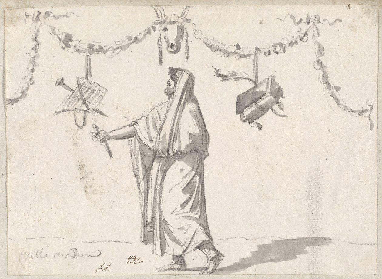 Eski Elbiseli Sakallı Bir Adamla Süsleme by Jacques Louis David