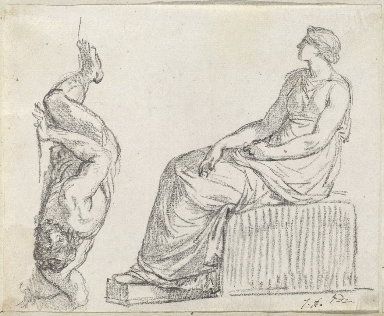 Oturan Kadın ve Yerde Yayılan Adam by Jacques Louis David
