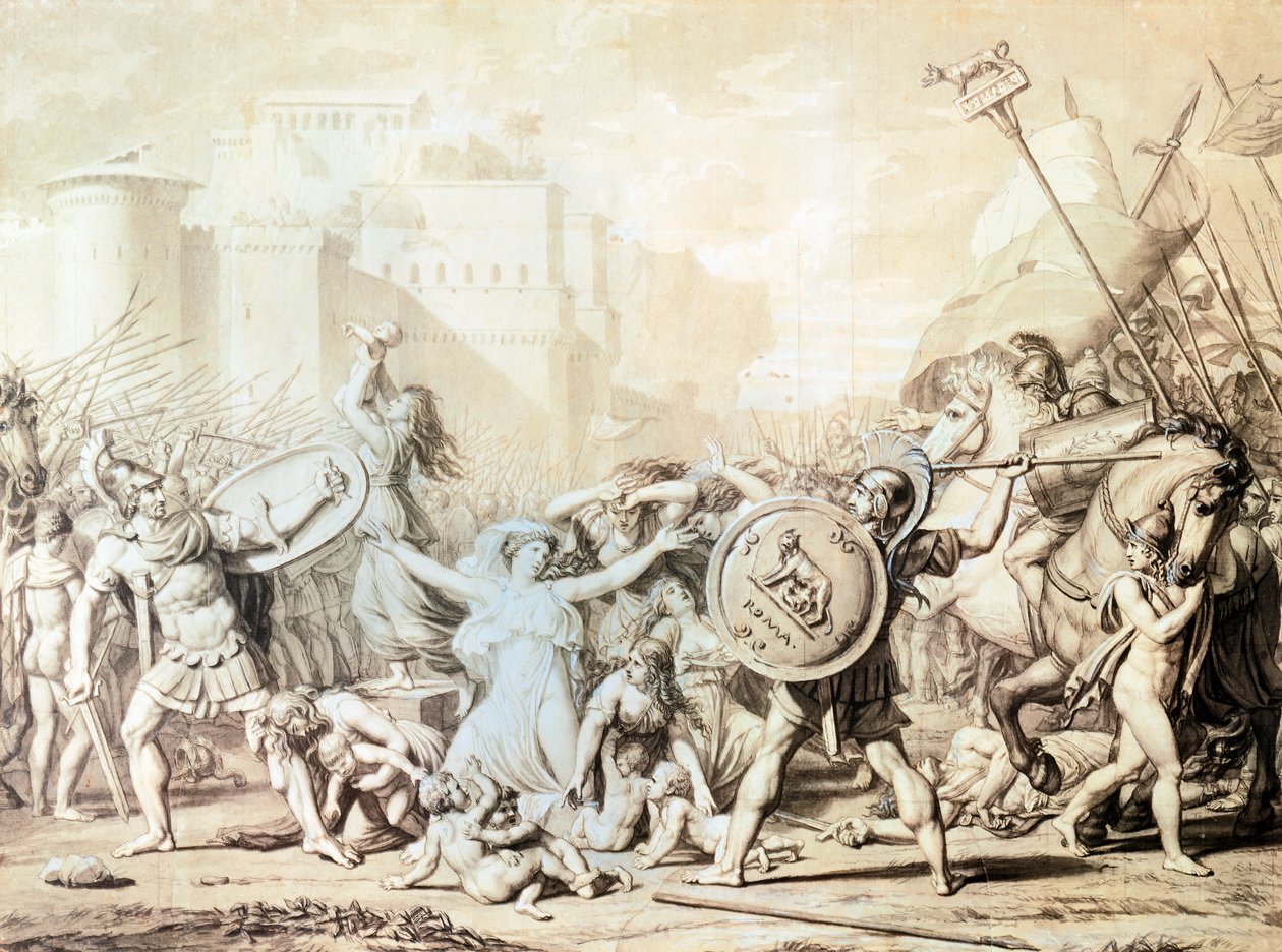 Sabine Kadınlara Tecavüz Çalışması (kalem, mürekkep, suluboya ve karakalem) by Jacques Louis David