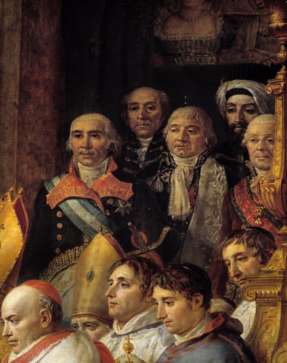 Napolyon Ayini. Büyükelçileri temsil eden detay (Amiral de Gravina (İspanya büyükelçisi, 1805 öldü), General Armstrong (Amerika Birleşik Devletleri büyükelçisi), Mösyö de Marescalchi (İtalyan temsilcisinin bakanı), Mohamed sayd - halet efendi (büyükelçi) by Jacques Louis David