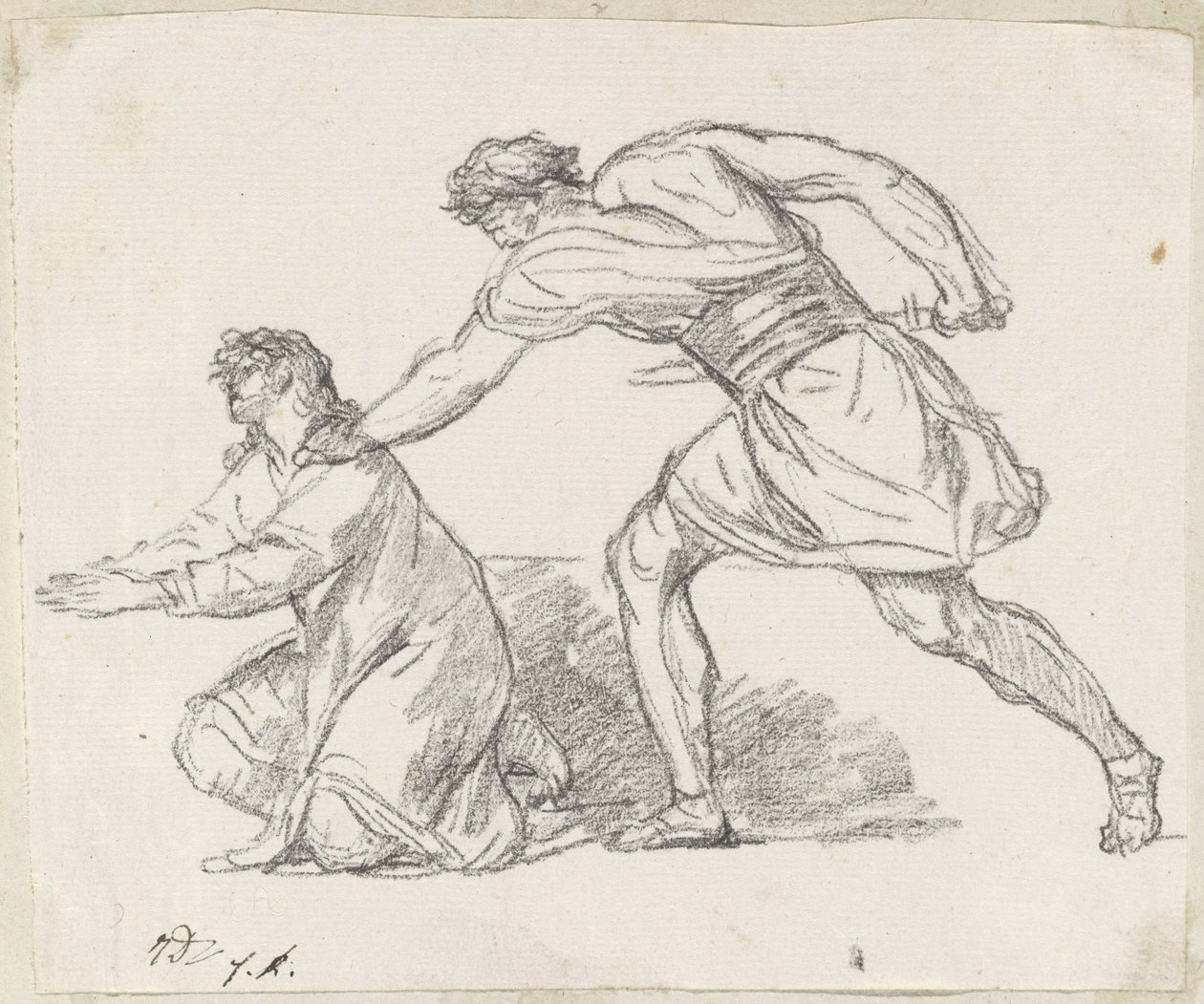 Diz çökmüş bir figürü ele geçiren savaşçı by Jacques Louis David