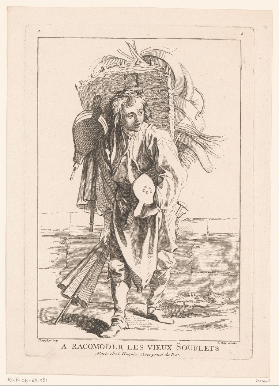 Körük satıcısı Bir Racomoder les vieux Souflets (nesne üzerindeki başlık) Cris de Paris (dizi adı) Paris Sokak Satıcıları (dizi başlığı) by Jacques Philippe Le Bas