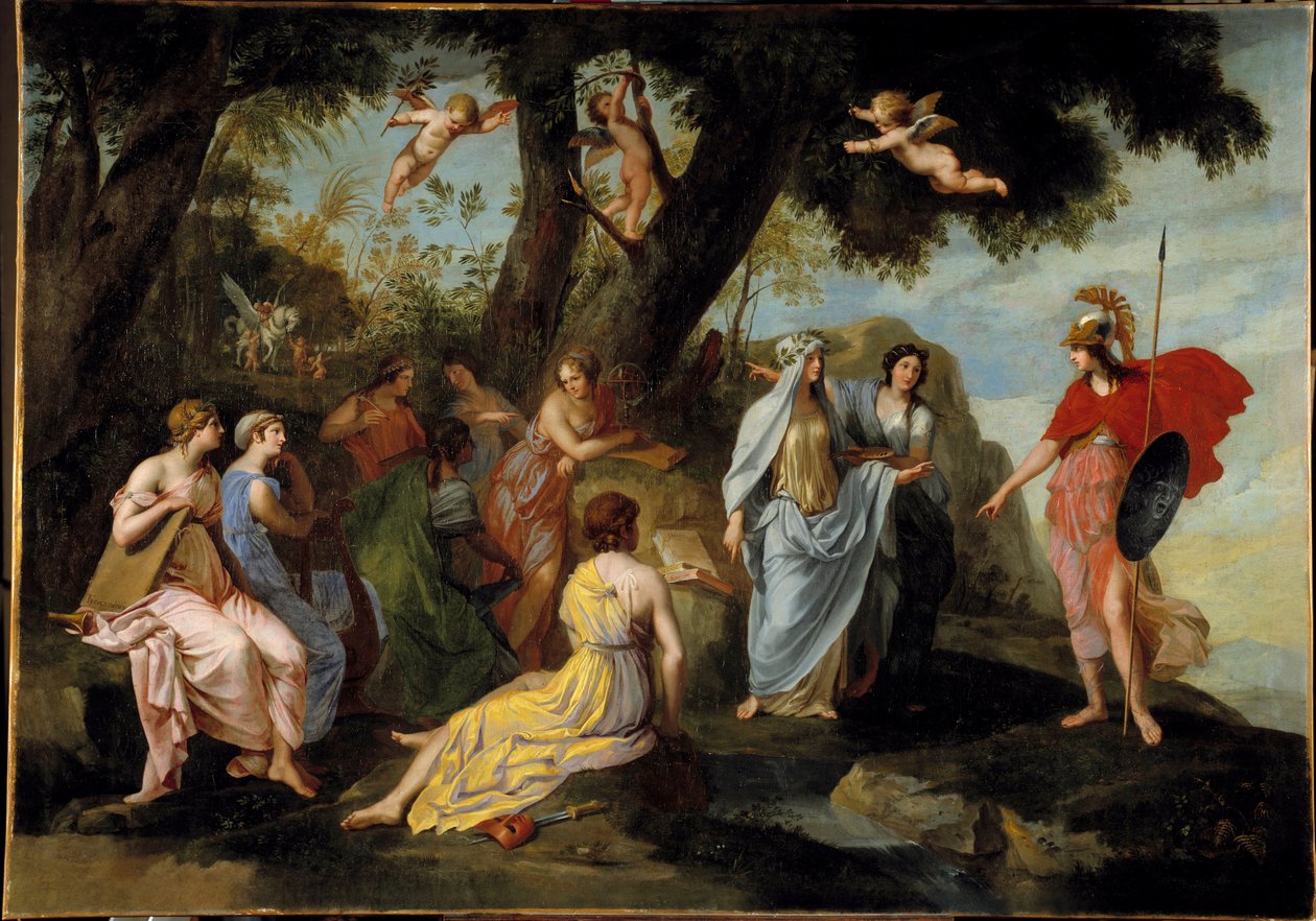 İlham Perilerinde Minerve, Jacques Stella (1596-1657) 1640 Güneş. 1,16x1,62 m by Jacques Stella
