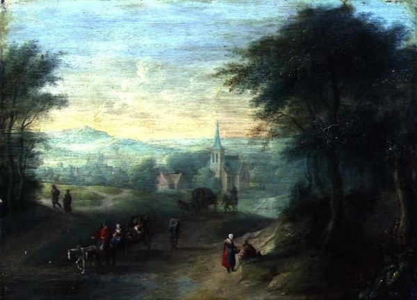 Dağlık Nehir Manzarası (panelde yağ) by Jacques Willem Blarenberghe